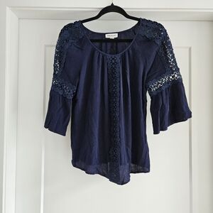 Westport Dark Blue Blouse with Lace Accents